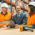 Employee talking with temporary on site staffing agency